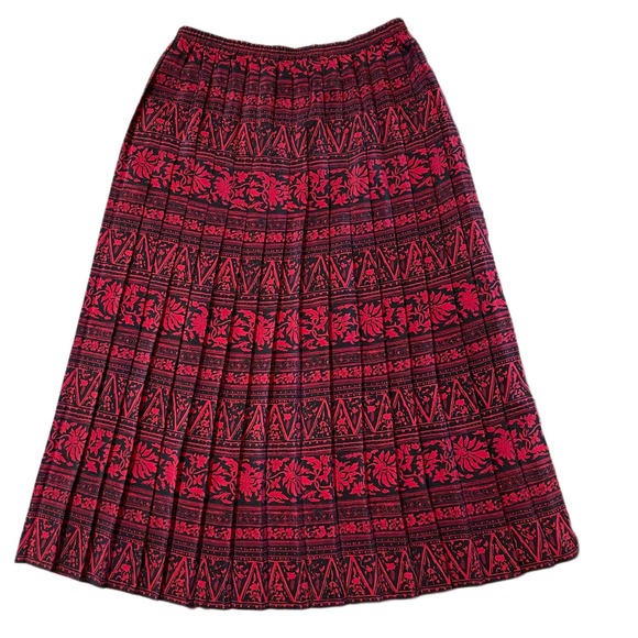 Vintage pleated midi skirt. Red and Black Leslie Fay skirt. Size 14 - Picture 1 of 5